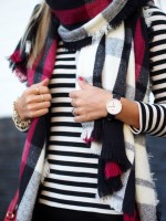 striped sweater plaid scarf