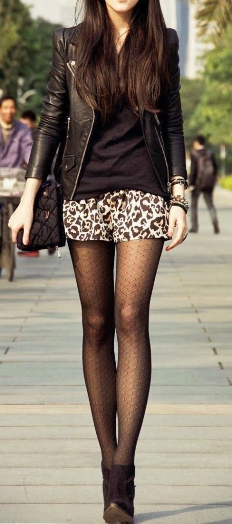 leopard shorts and tights
