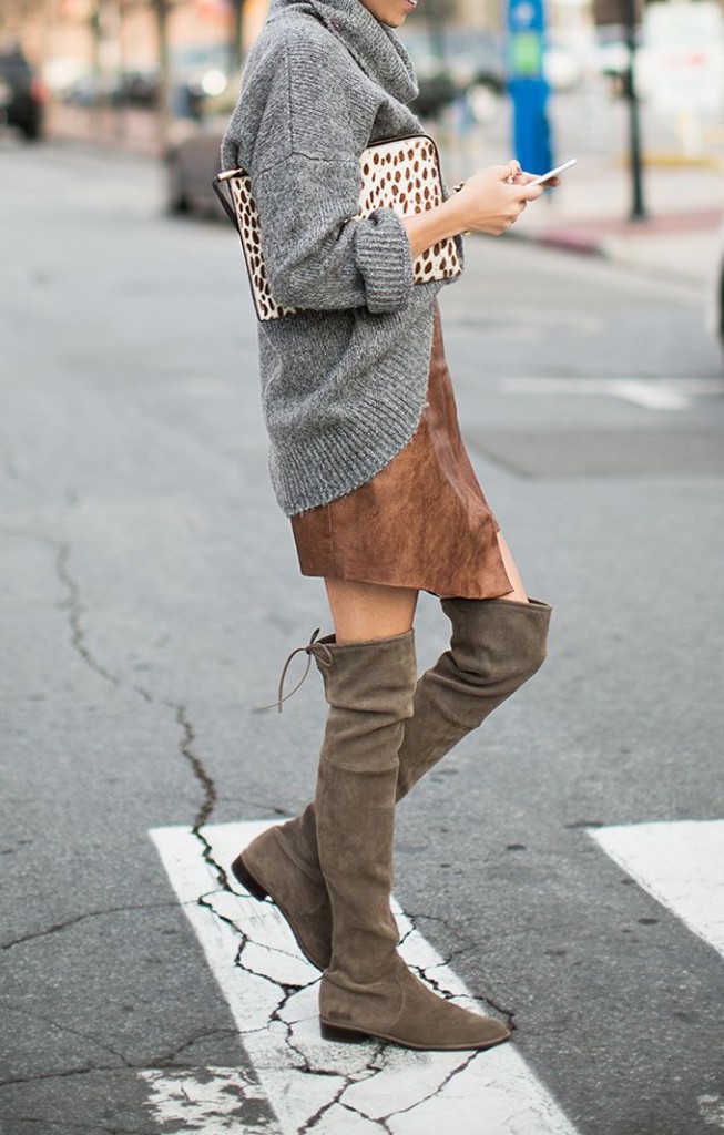 suede skirt and boots