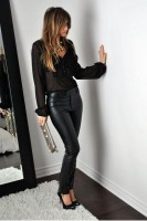 all black outfit sheer and leather