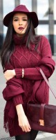 burgundy sweater and hat