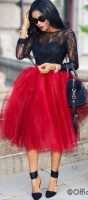 red tulle skirt and black lace top
