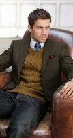 men's chunky knit sweater and blazer
